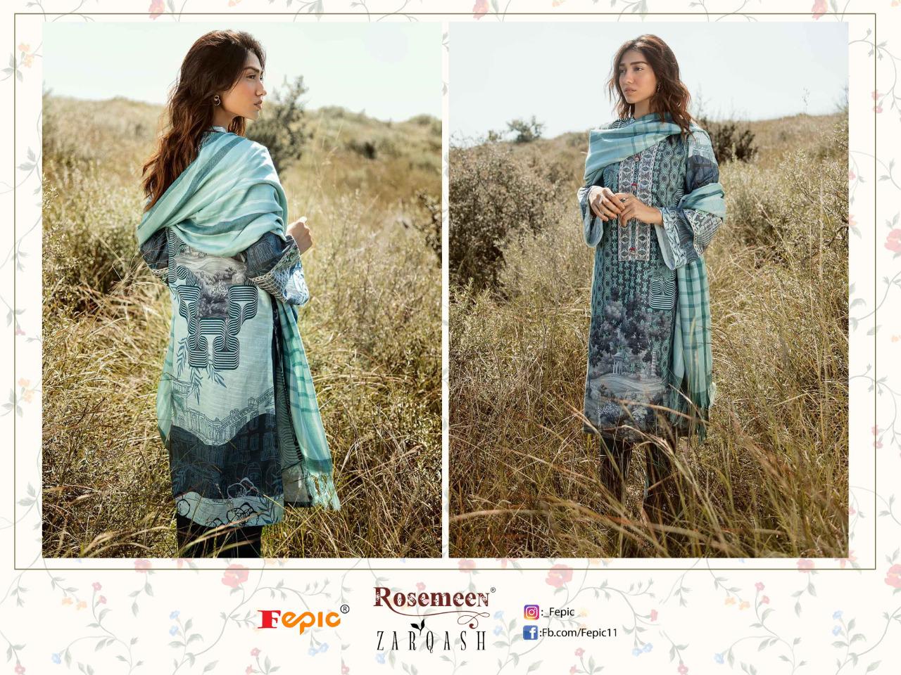Fepic rosemeen zarqash cambric cotton exclusive embroidary look salwar suit with shiffon dupatta catalog