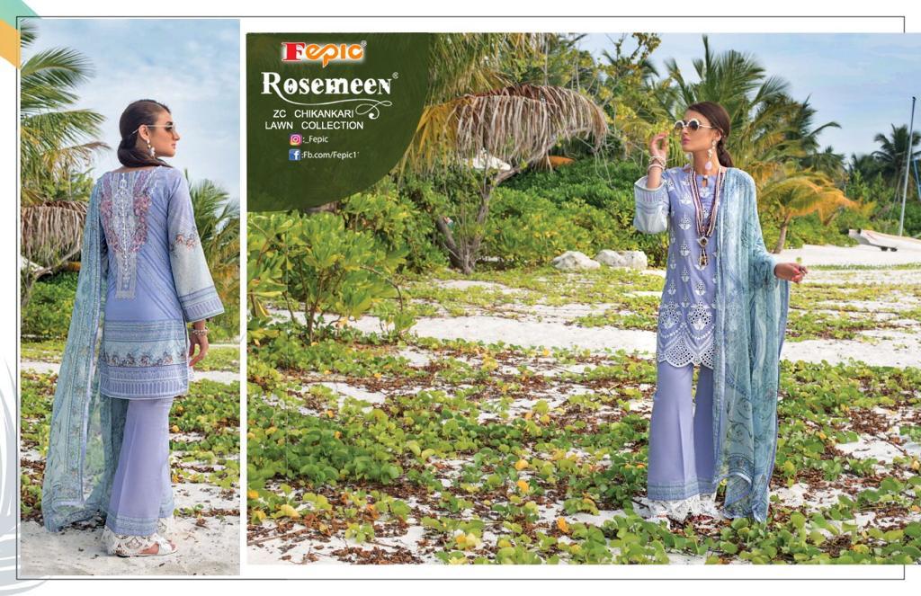 fepic rosemeen zc chikankaari lawn collection cotton gorgeous look salwar suit catalog