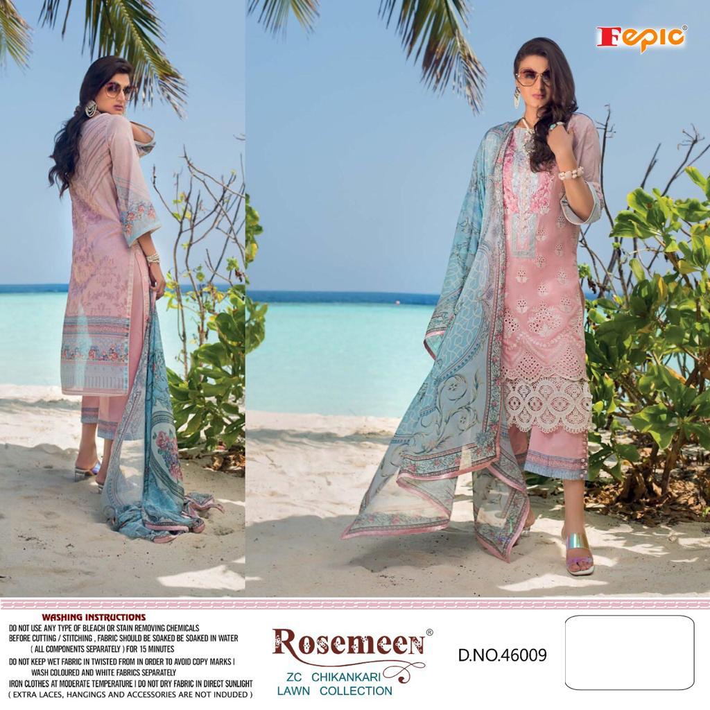 fepic rosemeen zc chikankaari lawn collection cotton gorgeous look salwar suit catalog