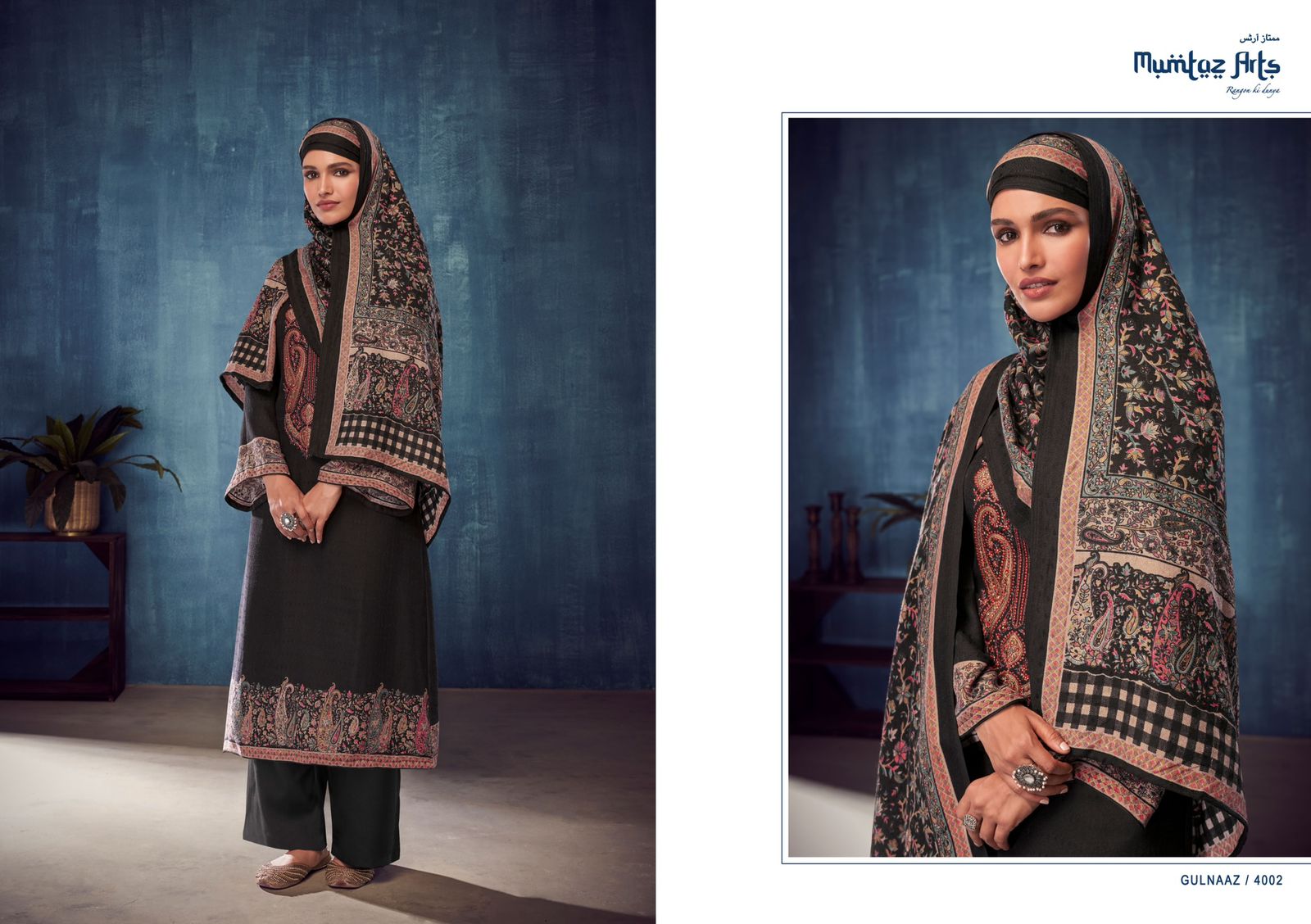 mumtaz art gulnaaz pashmina exclusive print salwar suit catalog