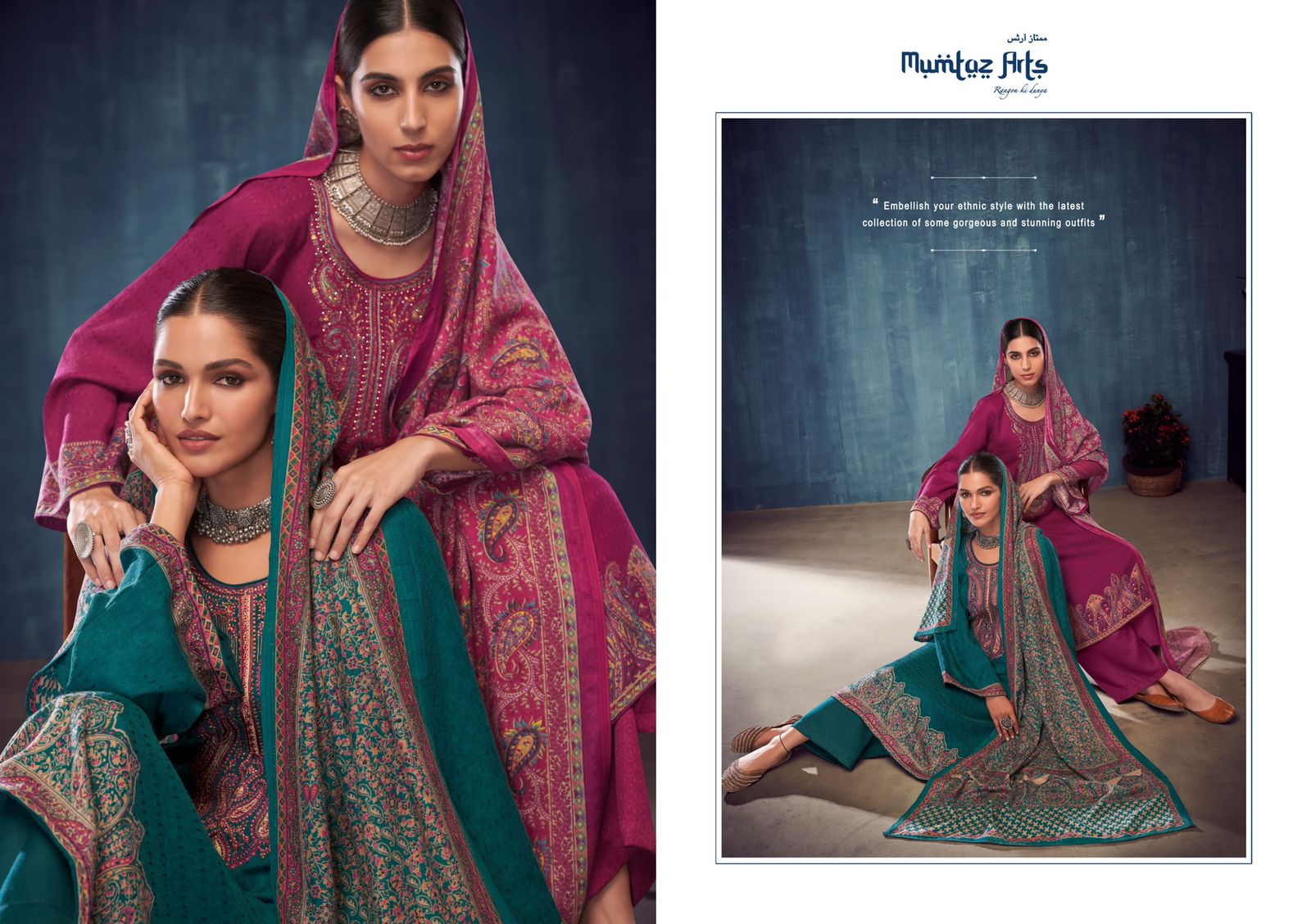 mumtaz art gulnaaz pashmina exclusive print salwar suit catalog