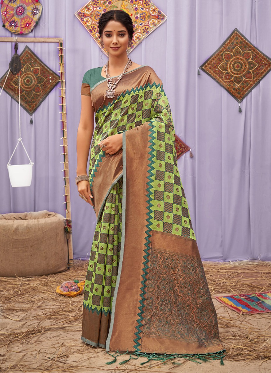 Sangam print kasida silk cotton decent look saree catalog