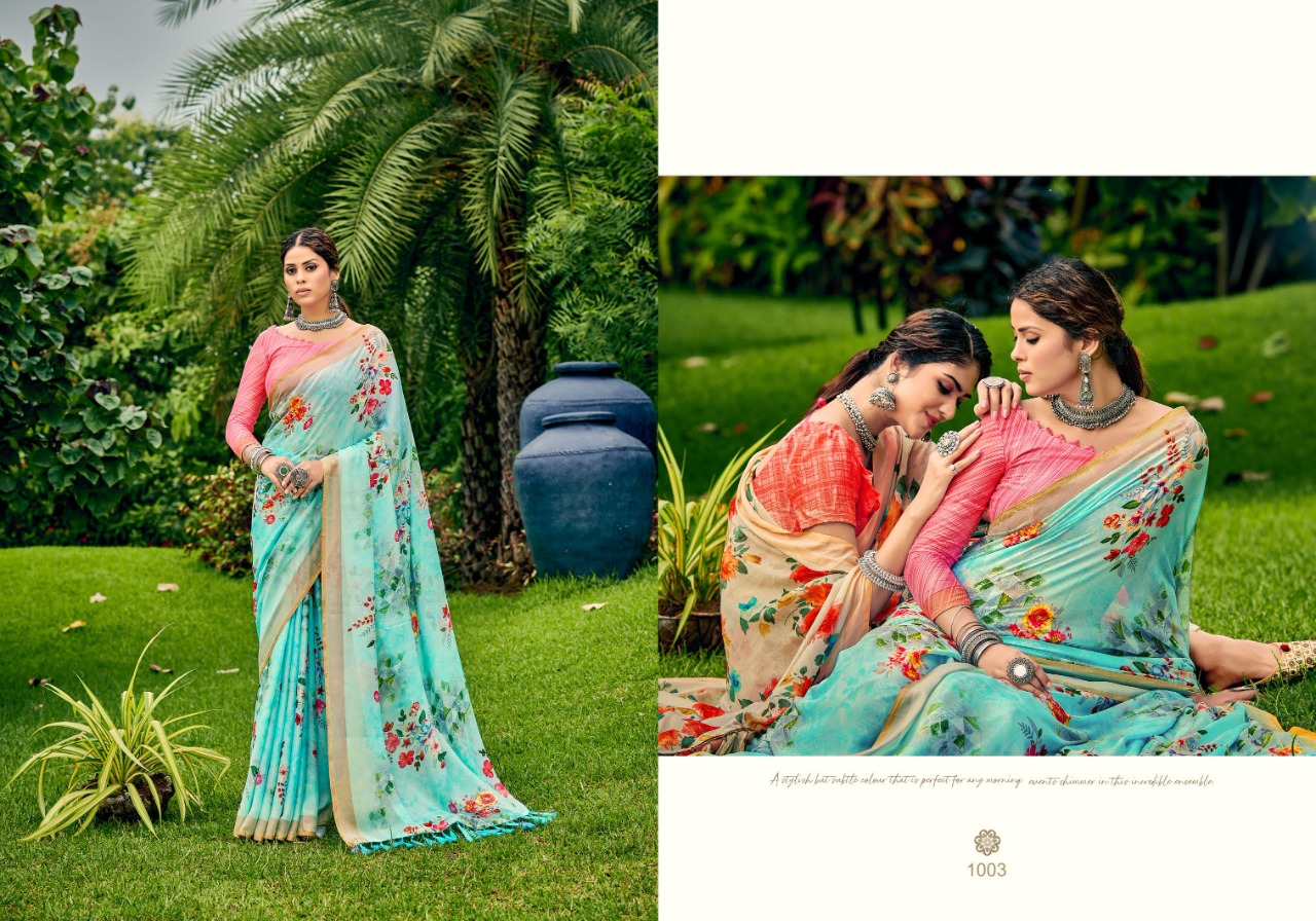 saroj saree Suwarna Rimjhim printed gorgeous print saree catalog