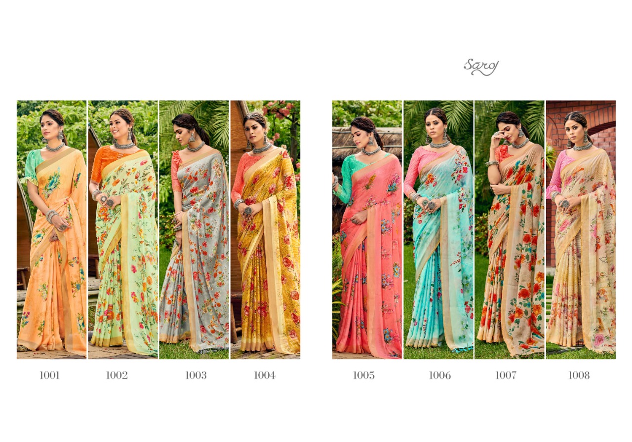 saroj saree Suwarna Rimjhim printed gorgeous print saree catalog
