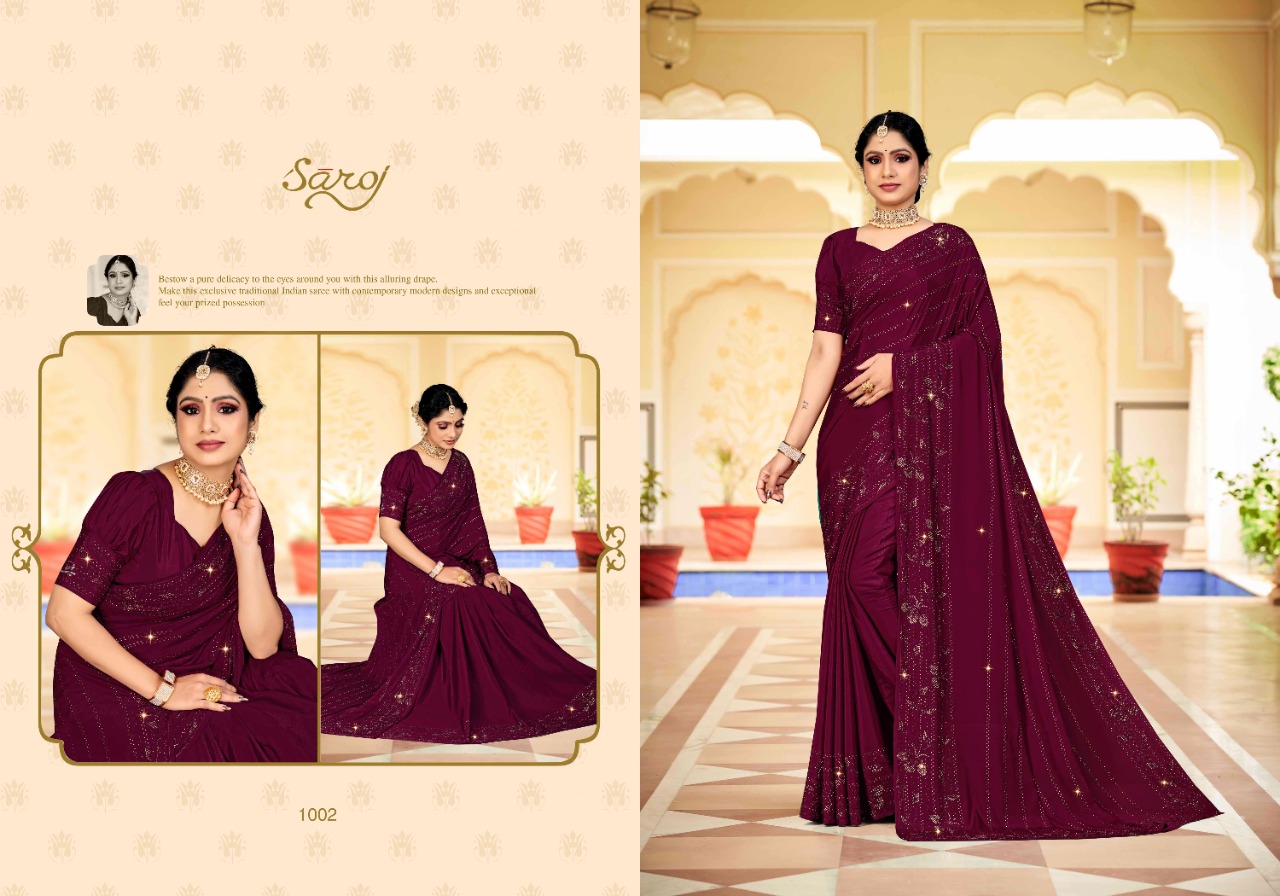 saroj saree Tathastu Pure crepe gorgeous print saree catalog