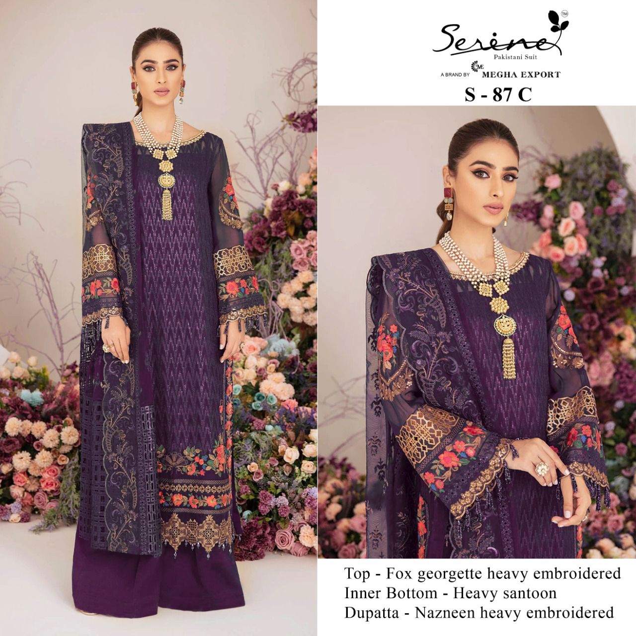 serine Megha Exports serine s 87 georgette decent look salwar suit catalog