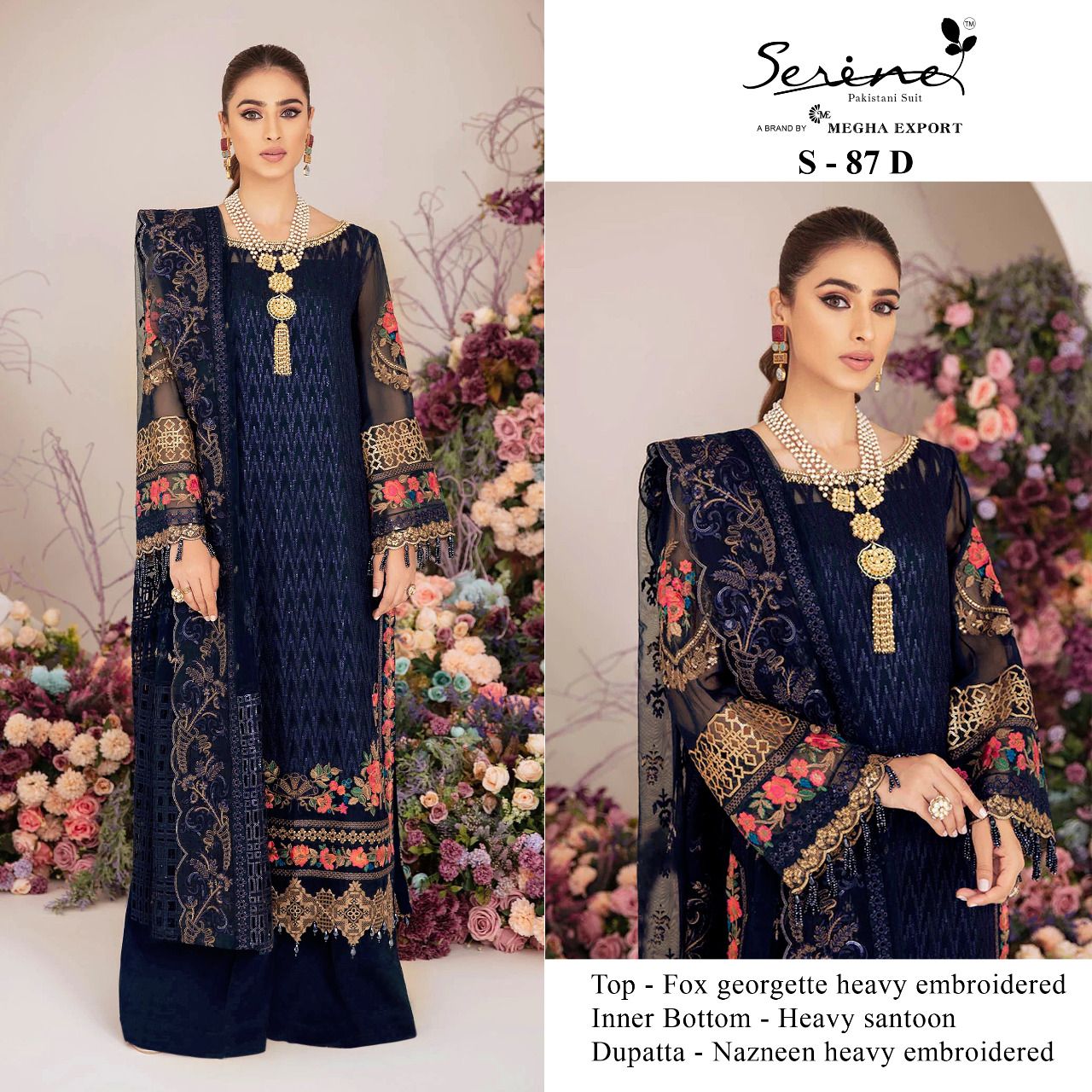 serine Megha Exports serine s 87 georgette decent look salwar suit catalog