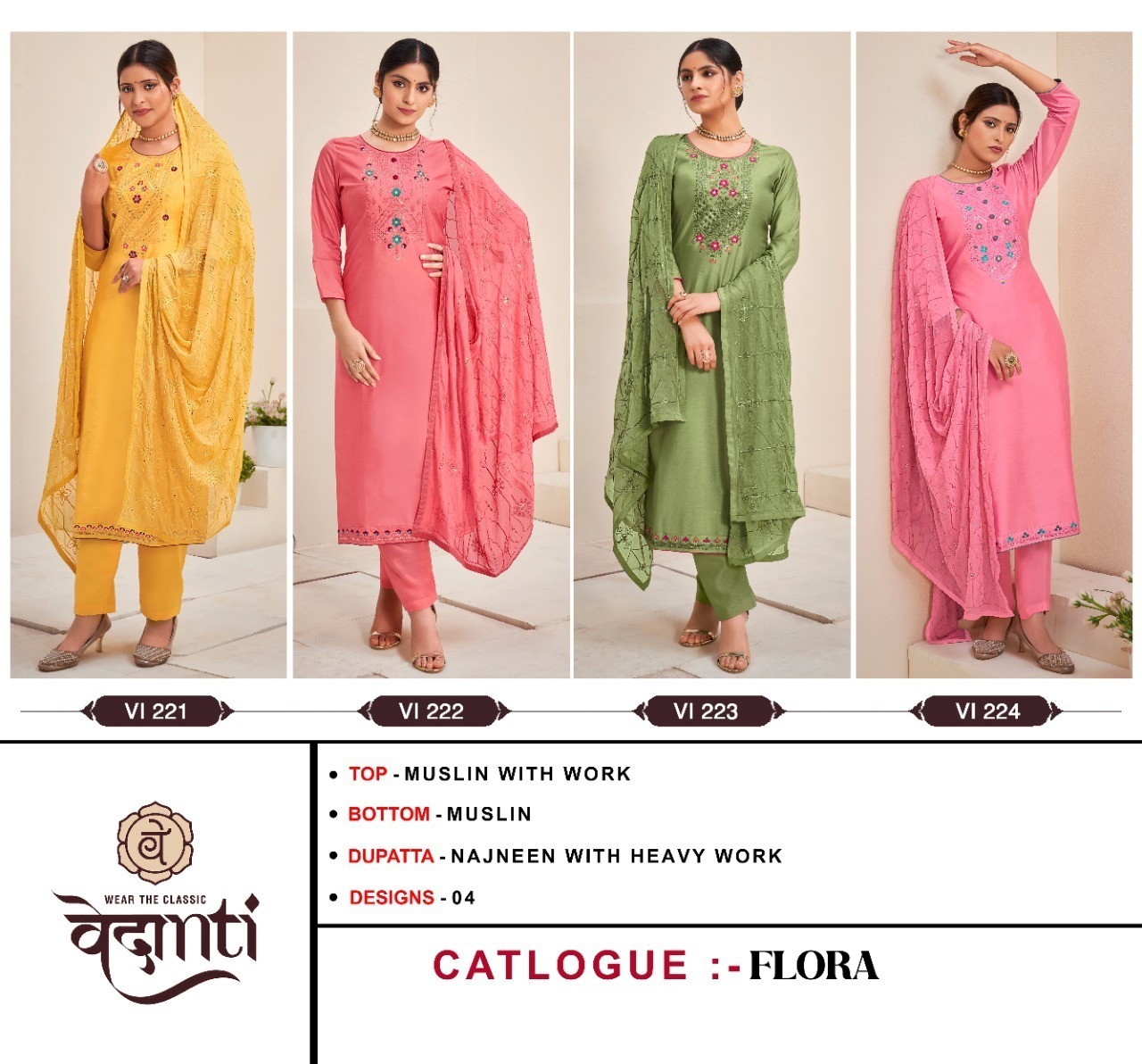 vedanti flora muslin decent work salwar suit catalog