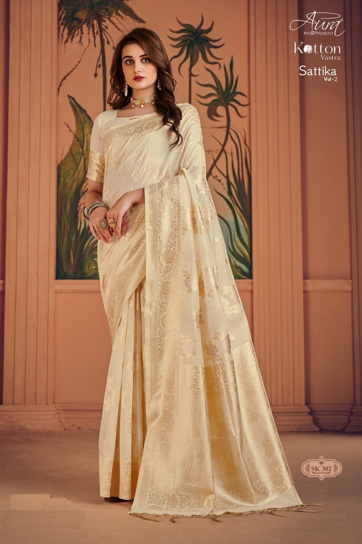 aura sattika vol 2 cotton silk elegant saree catalog