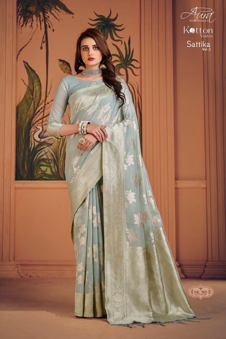 aura sattika vol 2 cotton silk elegant saree catalog