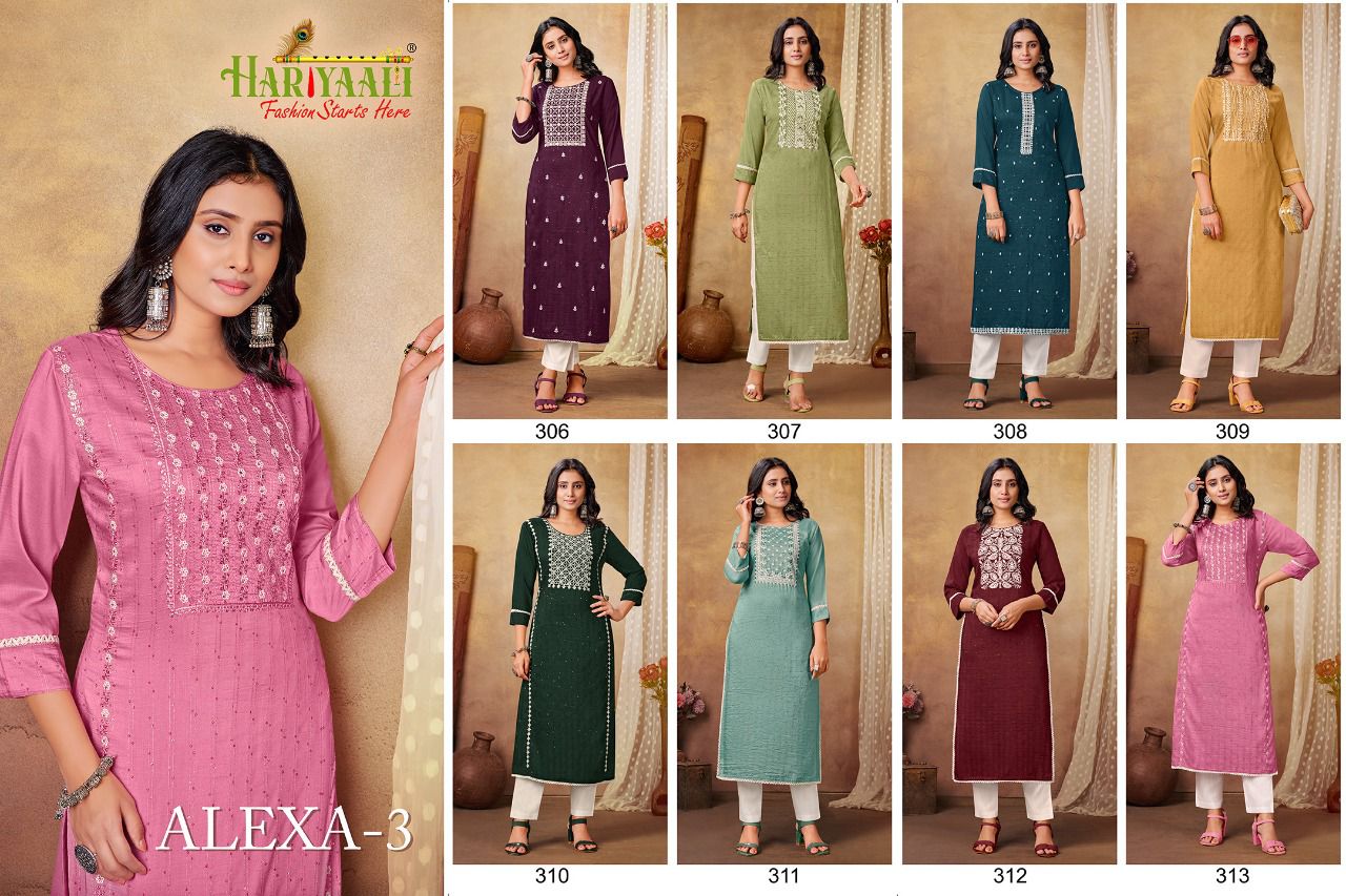 hariyaali alexa vol 3 viscose silk attrrctive look kurti catalog