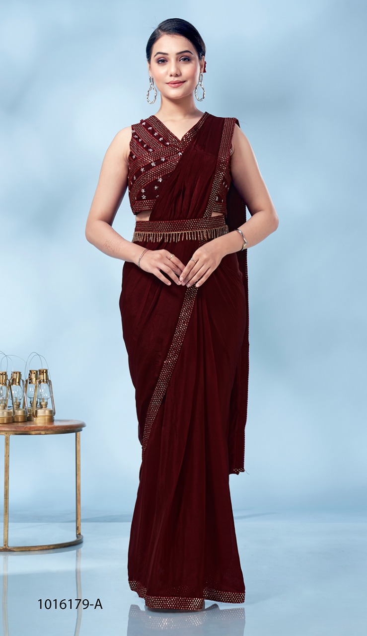 amoha trendz design no 1016179 chinnon new amd modern style saree catalog