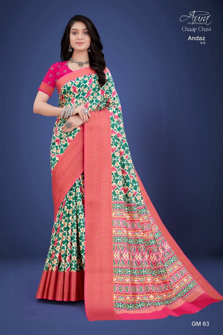 aura andaz vol 3 cotton silk decent look saree catalog