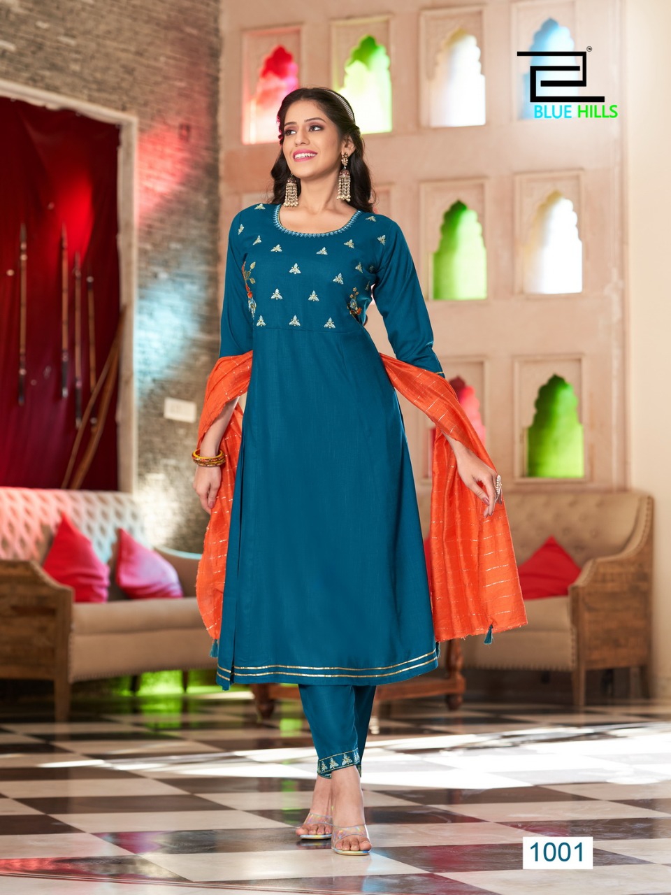 blue hills butterfly rayon elegant top with dupatta catalog