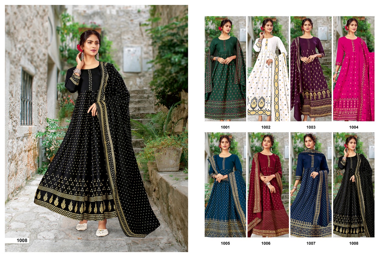 jinesh nx jannat rayon beauiful colours kurti pant with dupatta catalog