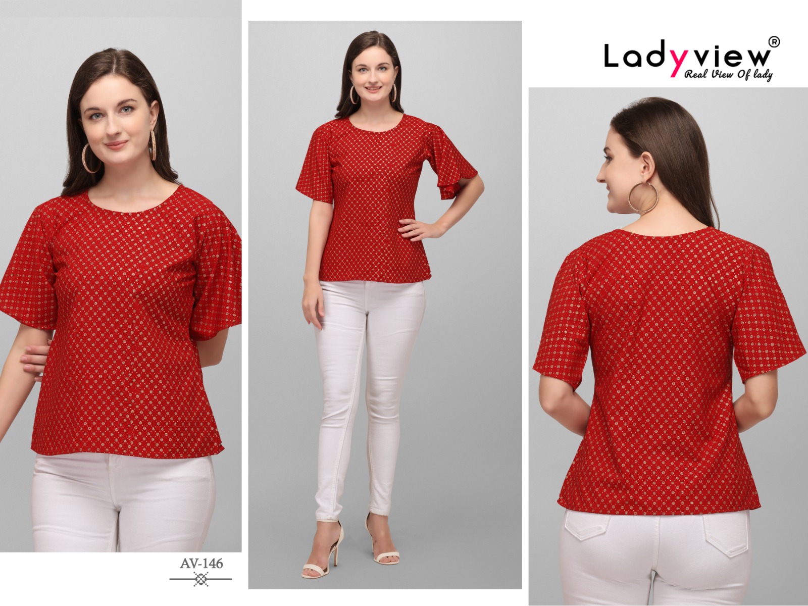 ladyview goldy Heavy Crepe with Foil Print innovative look tops catalog