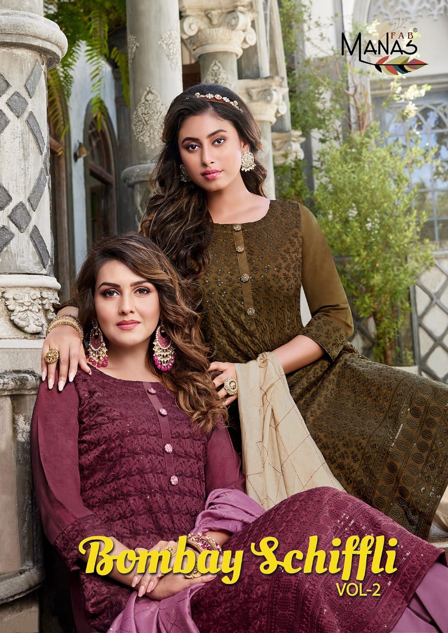 manas fab bomay sachffli vol 2 chinno new and modern style top bottom with dupatta catalog