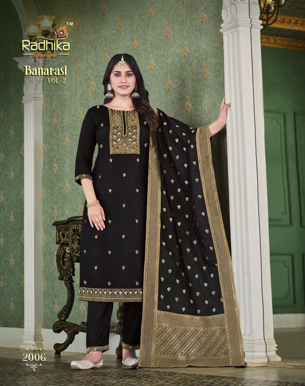 radhika   lifestyle banarasi vol 2 dola silk attractive look top bottom with dupatta catalog