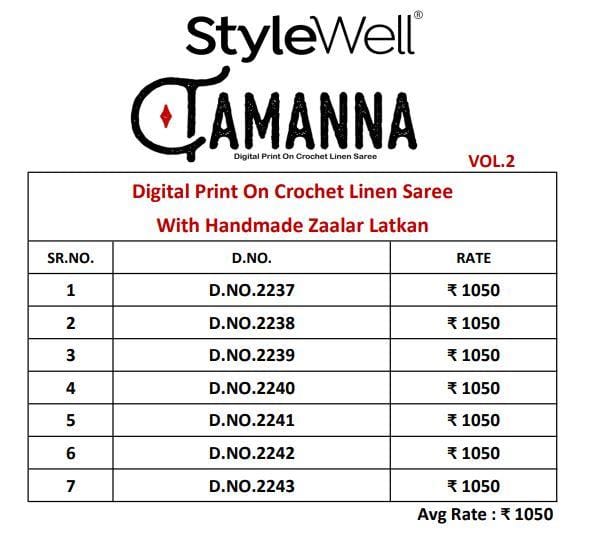 the style tamanna vol 2 linen ecxlusive print saree catalog