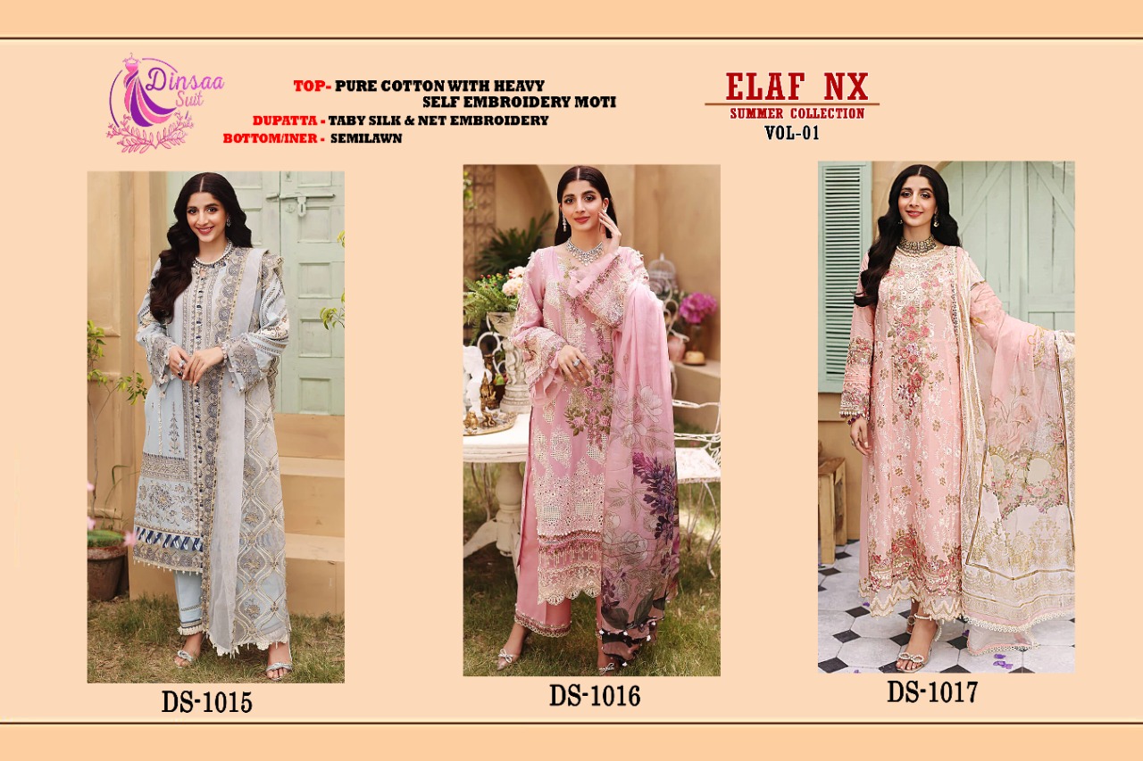 elaf summer collection vol 1 nx cotton anthuntic fabric salwar suit catalog