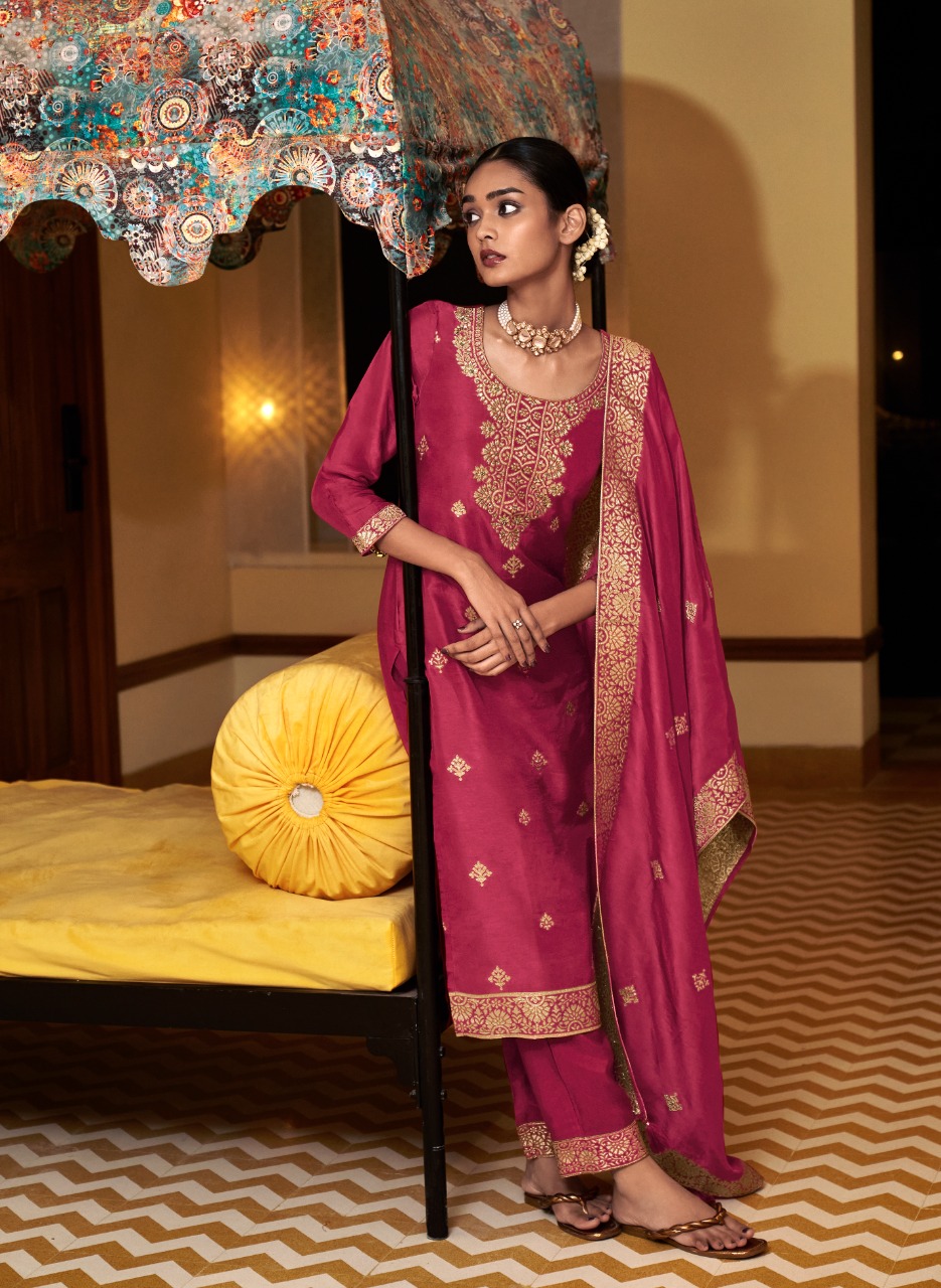 four buttons sabaa viscose silk attrective embroidery look top bottom with dupatta catalog
