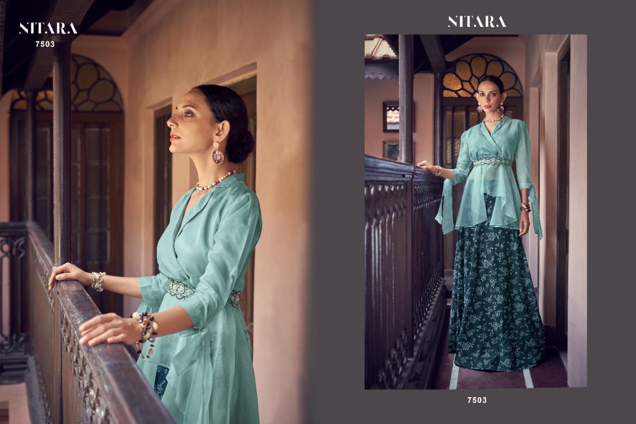 nitara sparkles vol 11 organza gorgeous look top with skirt catalog