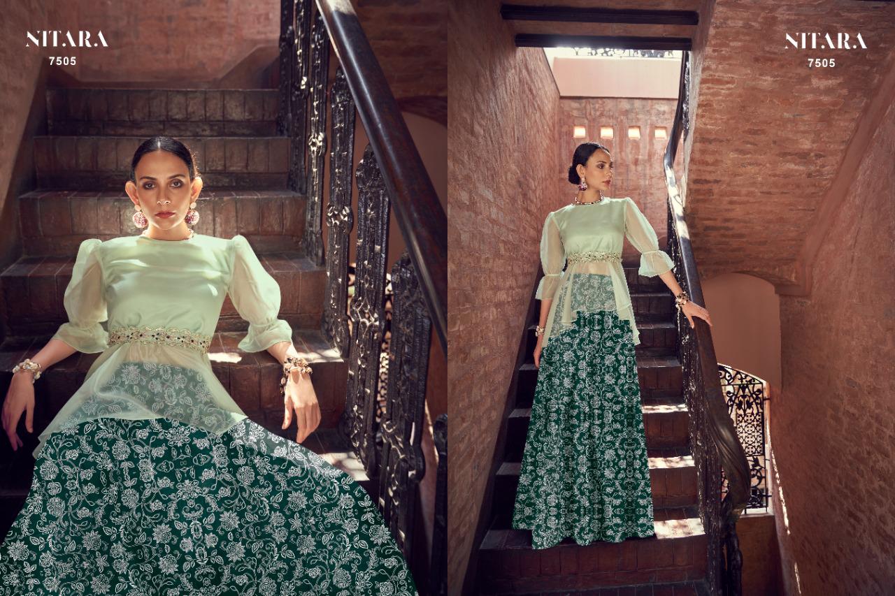 nitara sparkles vol 11 organza gorgeous look top with skirt catalog