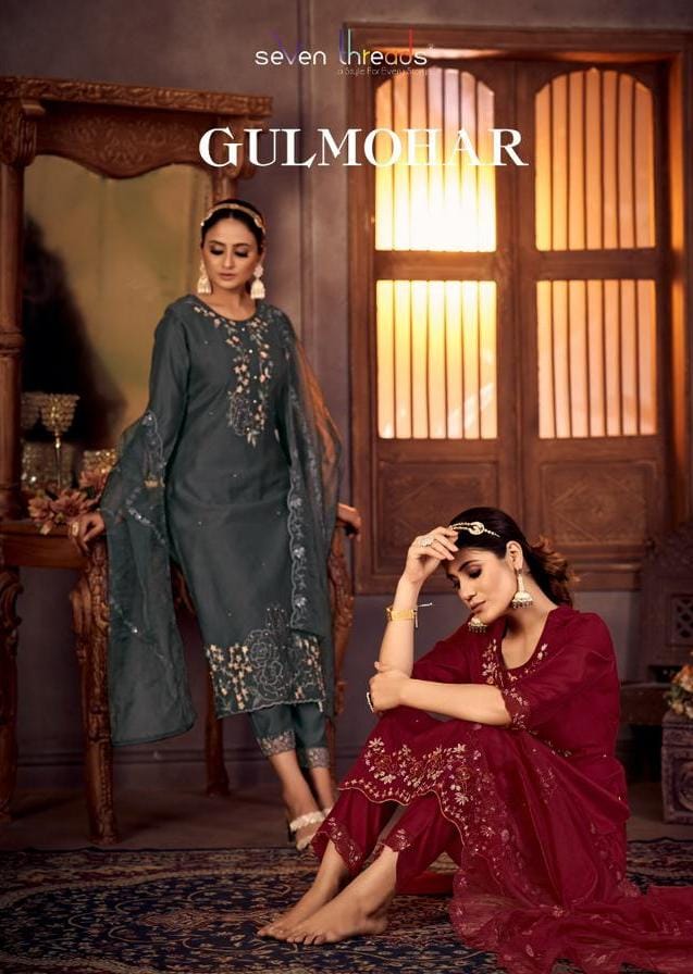 seven threads gulmohar Viscose Silk regal look top bottom dupatta catalog