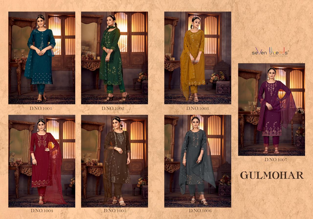 seven threads gulmohar Viscose Silk regal look top bottom dupatta catalog