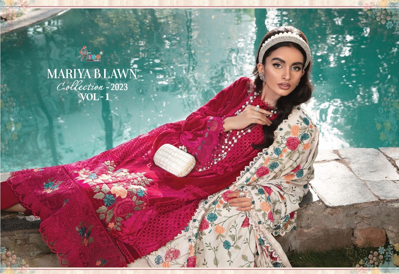 shree fabs maria b Lawn collection 2023 vol 1 cotton elegant look salwar suit with cotton dupatta catalog