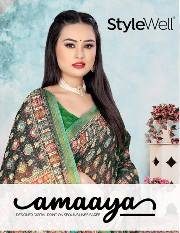 stylewell amaaya Sequins lines exclusive print saree catalog