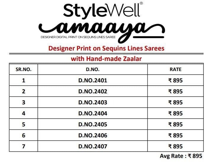 stylewell amaaya Sequins lines exclusive print saree catalog