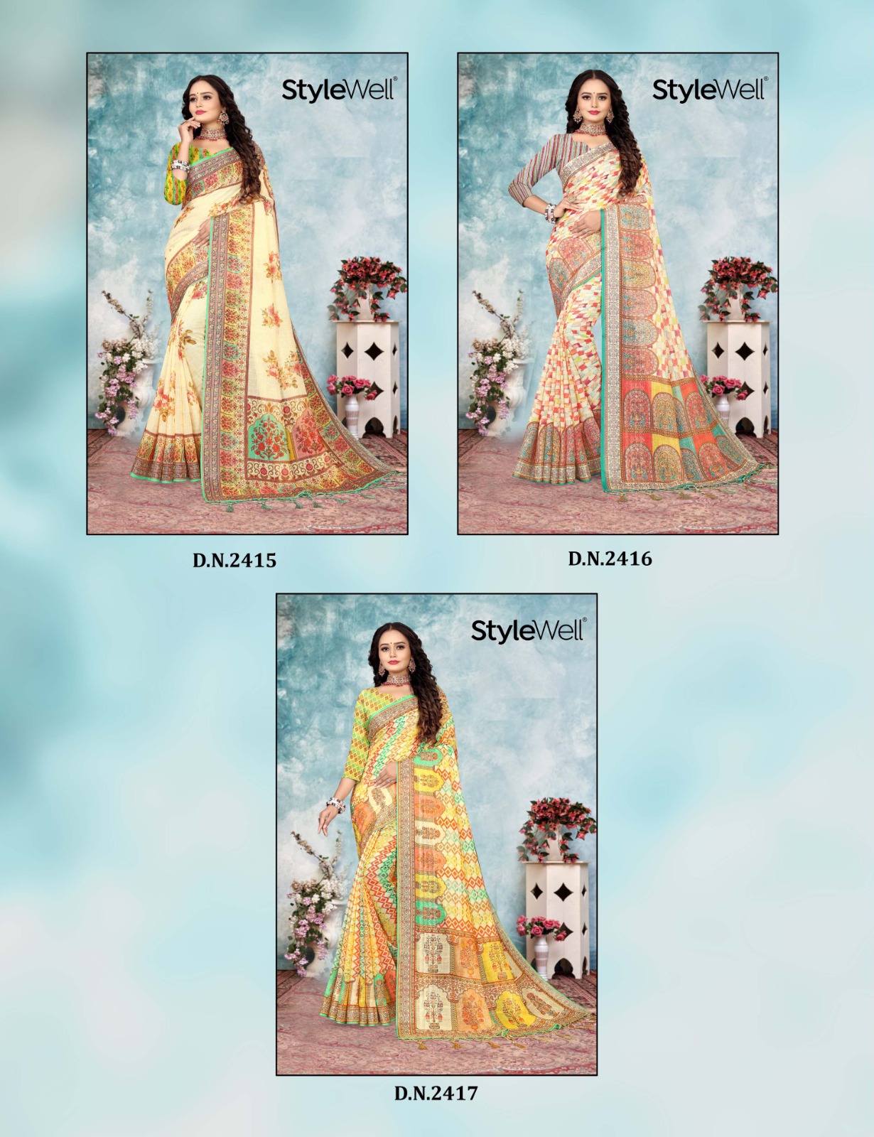 stylewell tamanna vol 3 linen exclusive print saree catalog