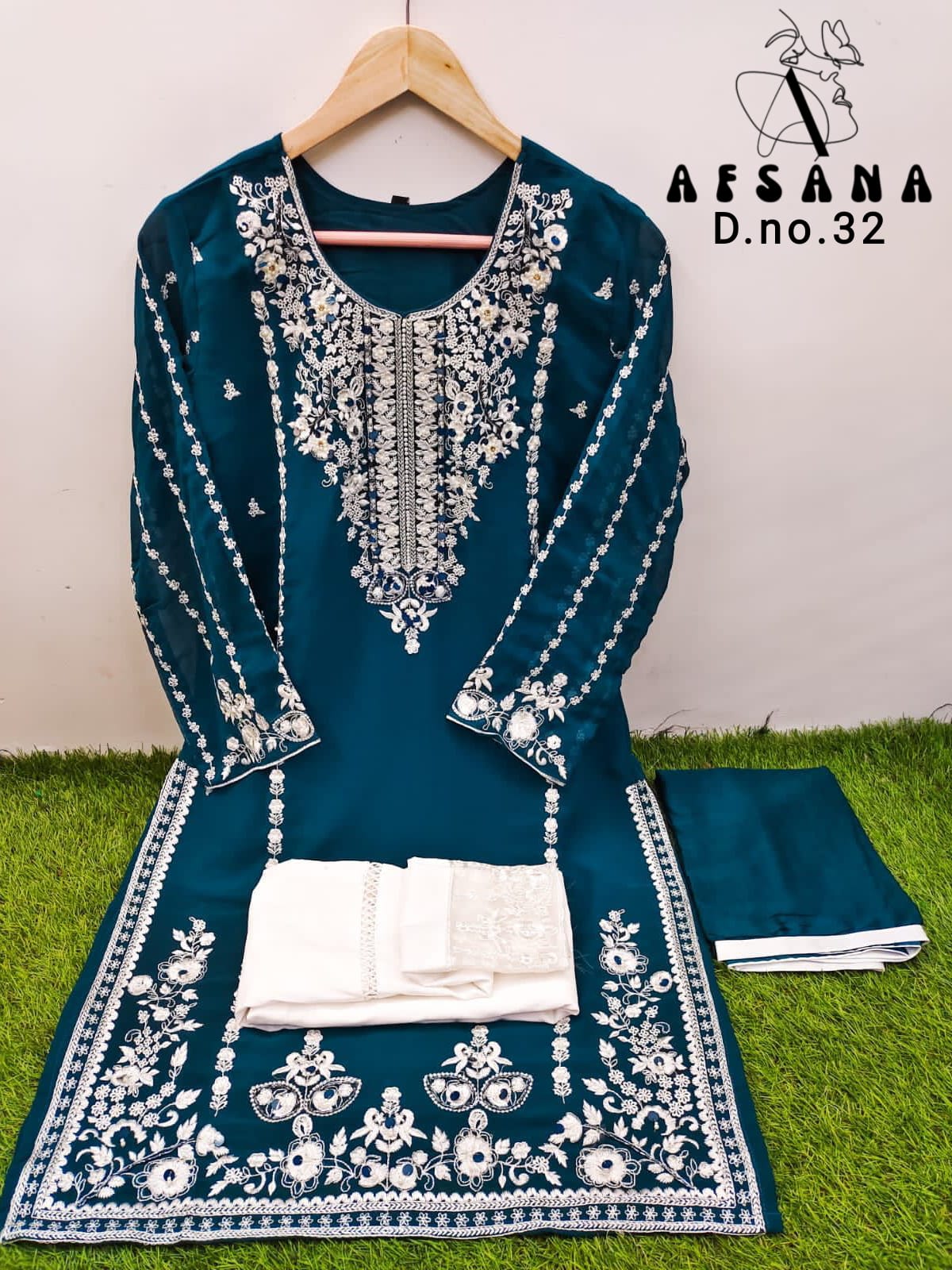 afsana af 32 gerorgette regal look top bottom with dupatta size set