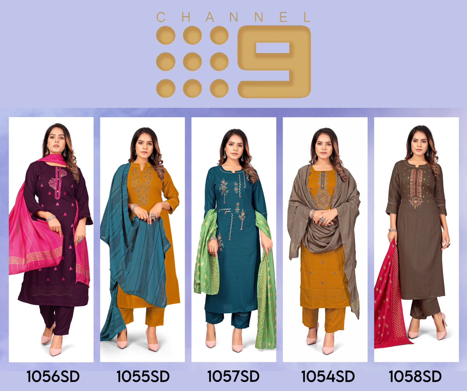 chanel 9 SKU 1054SD To 1058SD rayon attractive look top bottom with dupatta size set