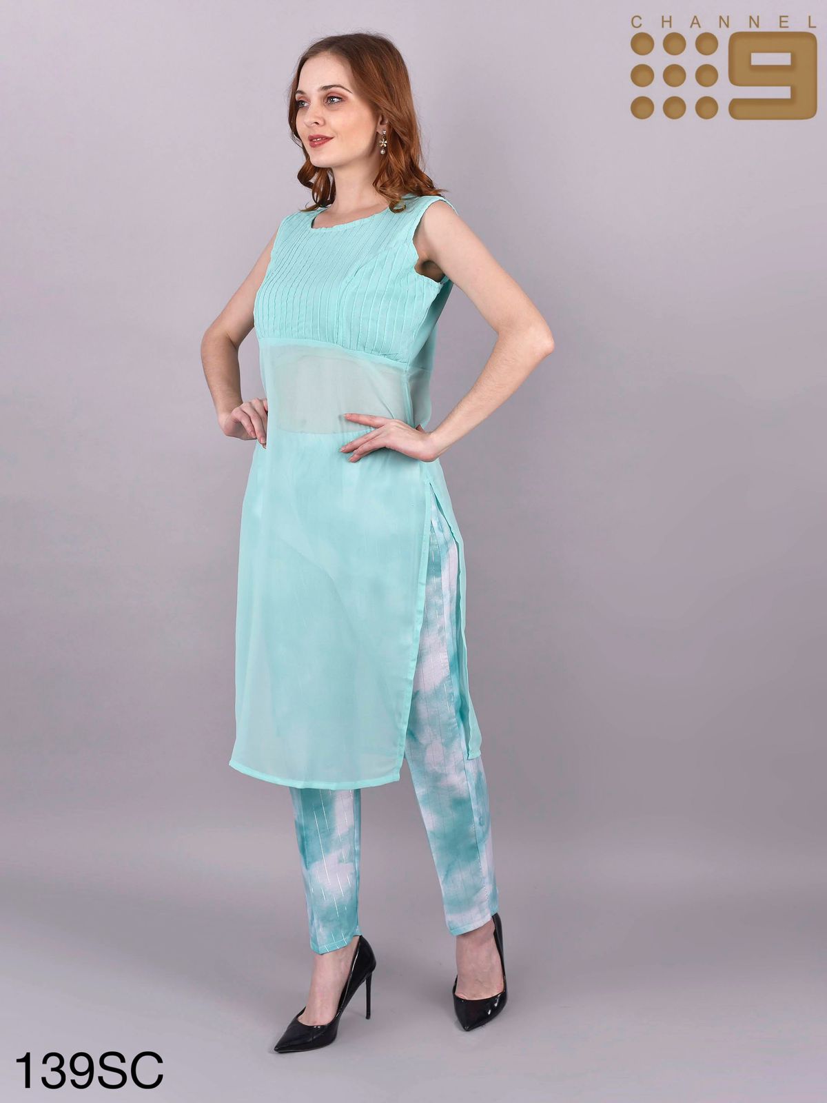channel 9 sku 137sc to 140sc georgette attractive look top with pant size set