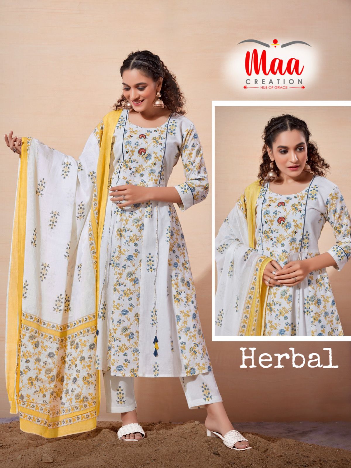 maa creation herbal cotton exclusive print top bottom with dupatta size set