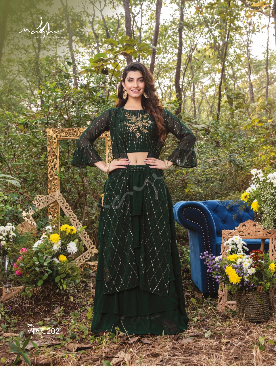 mayur tyohar vol 2 georgette catchy look kurti Sharara Divider Skirt Jacket catalog