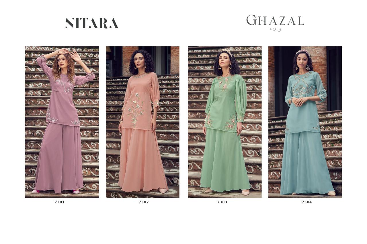 nitara ghazal vol 4 georgette decent look top with pant catalog