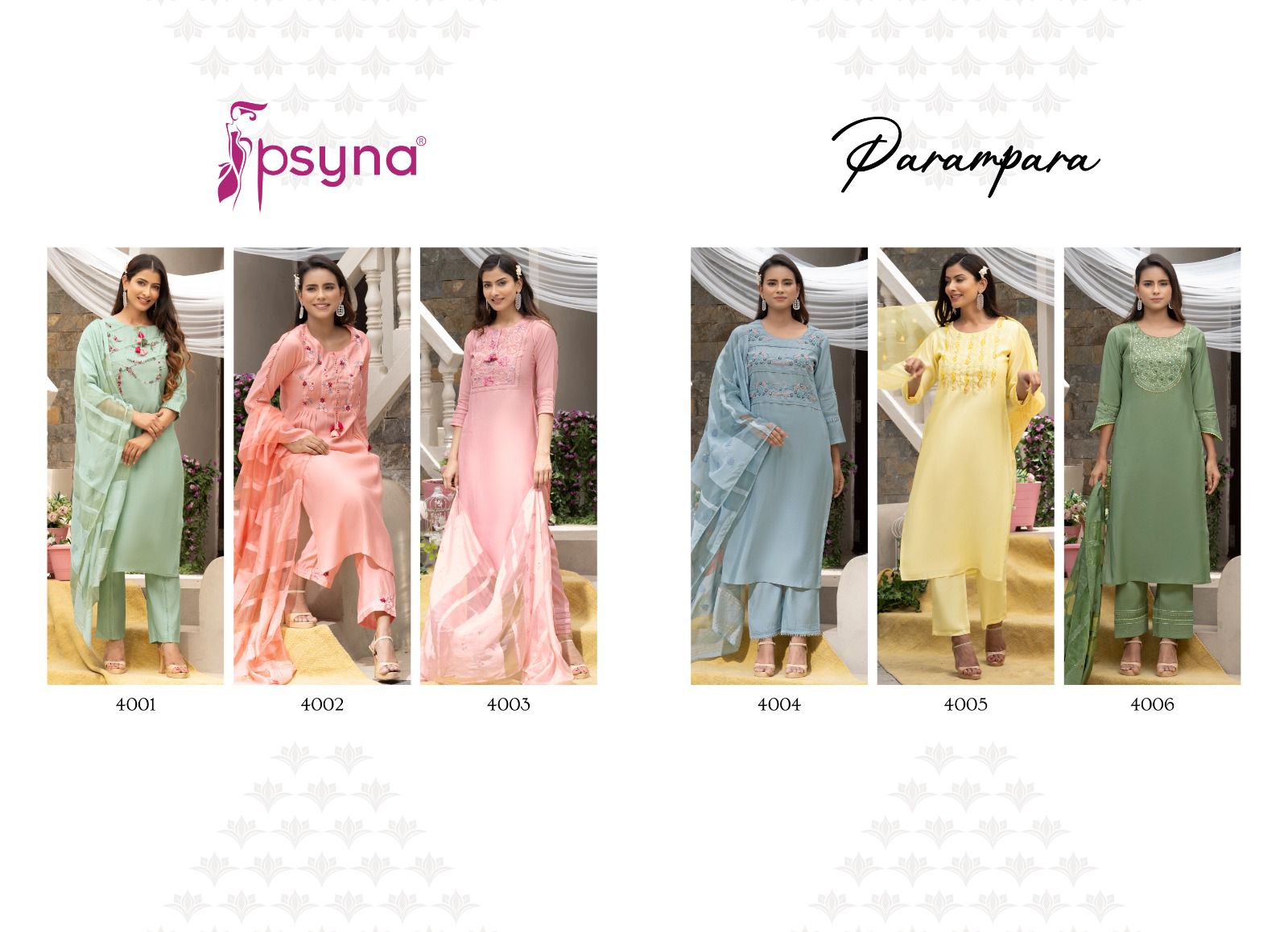 psyna parampara vol 4 roman silk exclusive print top bottom with dupatta catalog