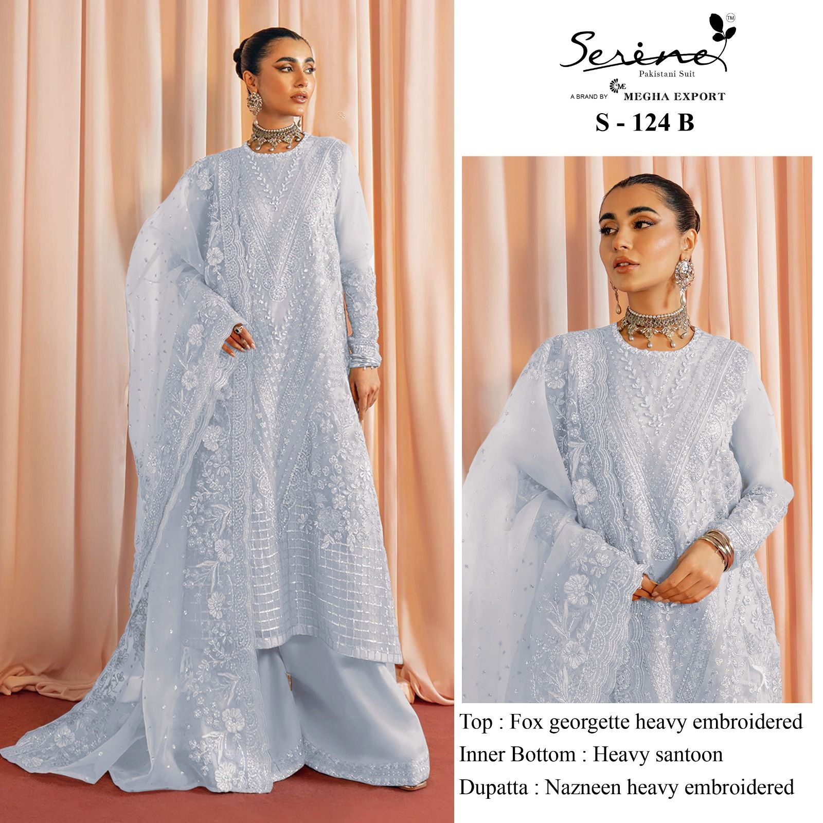 serine Megha Exports  S 124 A TO D  georgette Elegant look salwar suit catalog