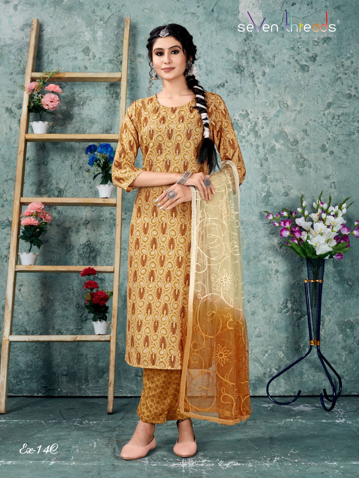 seven threads seven threads  D NO 13 and 14 cotton catchy look top bottom with dupatta size set