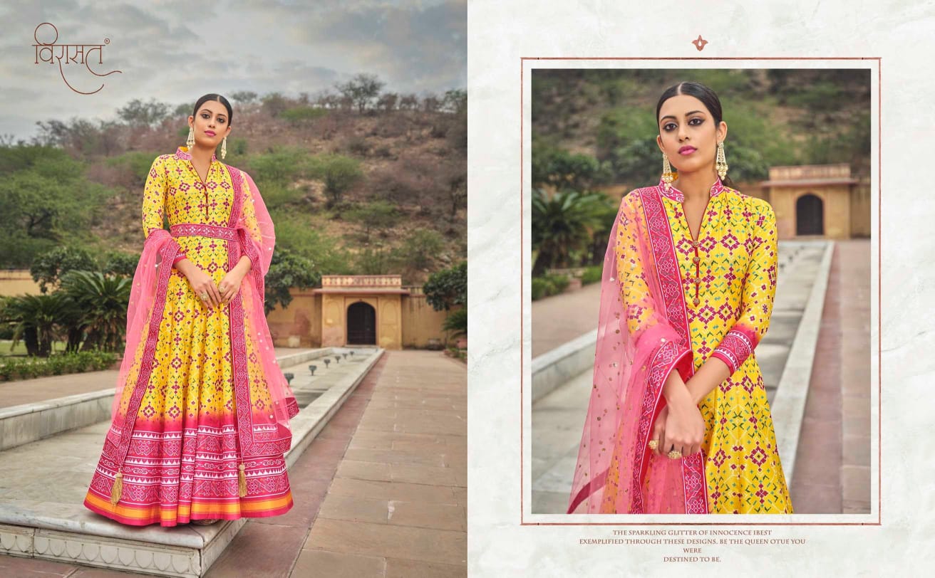 virasat patola dola silk exclusive print gown with dupatta catalog