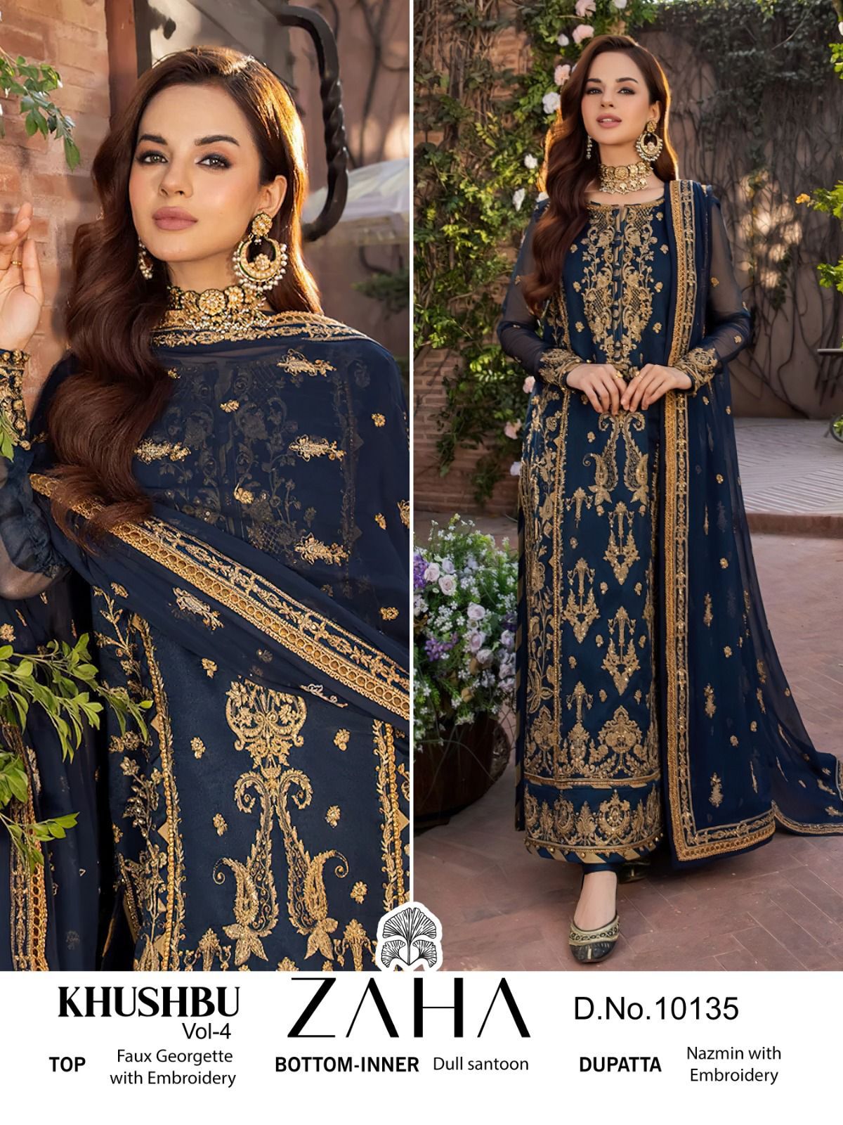 zaha khushboo 4 d no 10134 10135 10136 georgette regal look salwar suit single