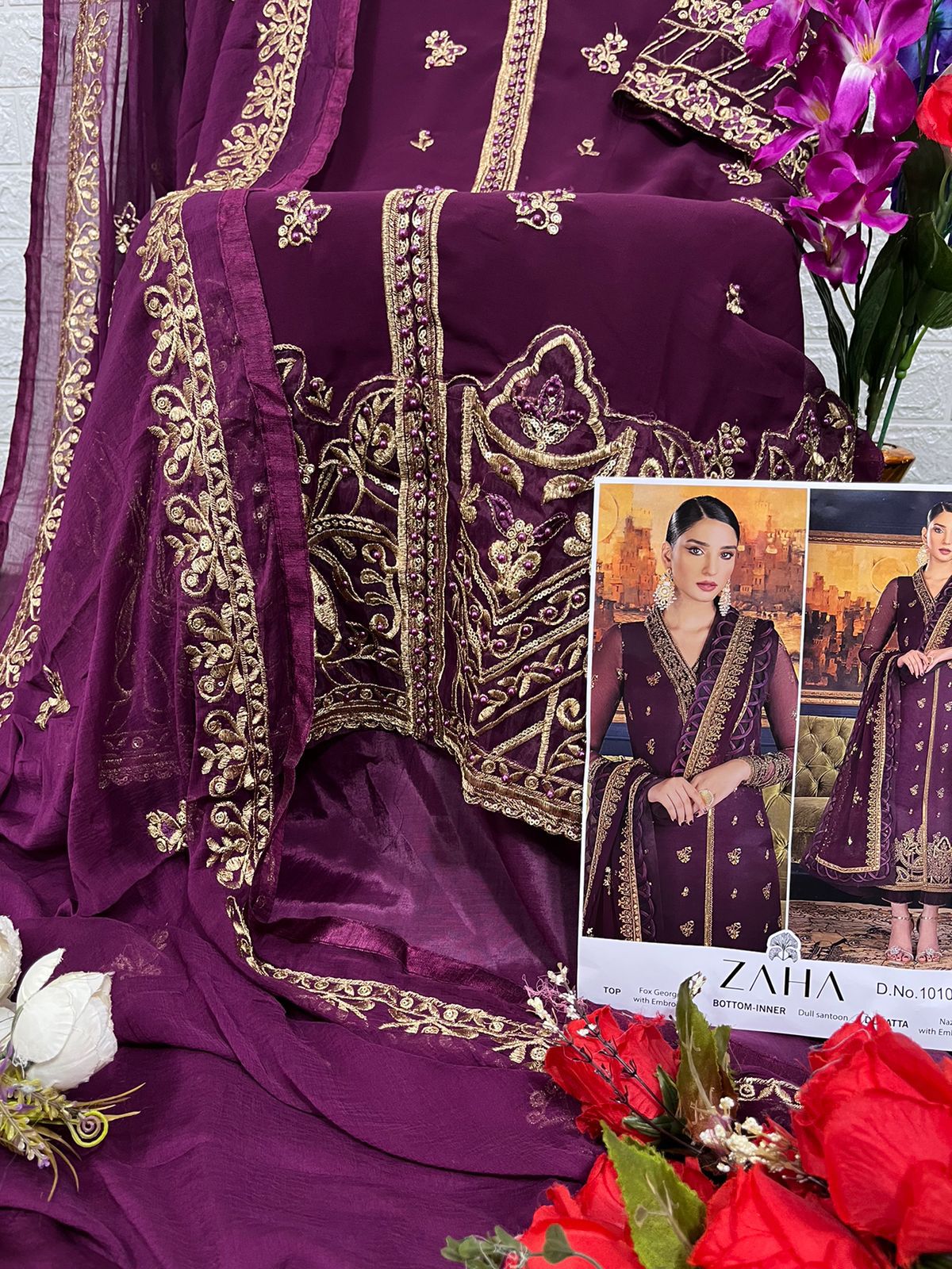 zaha khushboo vol 3 d no 10100 10101 10102 georgette regal look salwar suit catalog