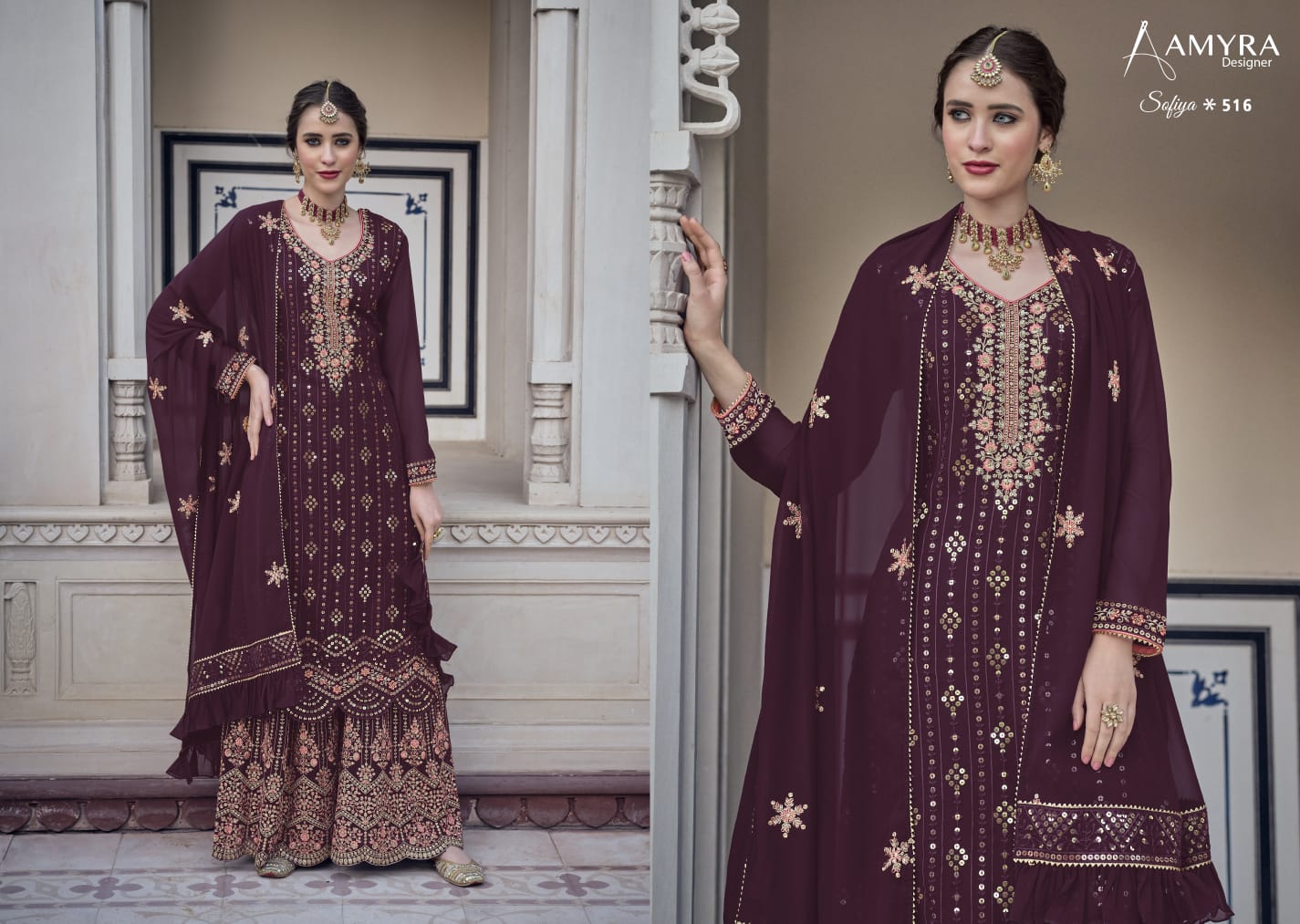 amyra designer sofiya vol 4 georgett festive look salwar suit catalog