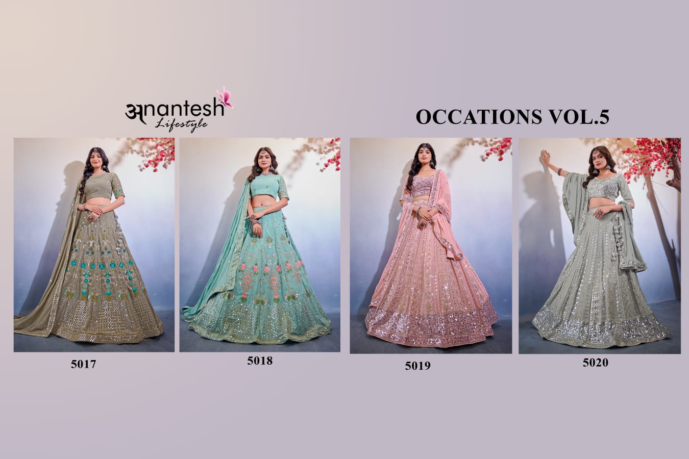 anantesh lifestyle occasions vol 5 series 5017 to 5020 georgette festive look lehenga choli catalog