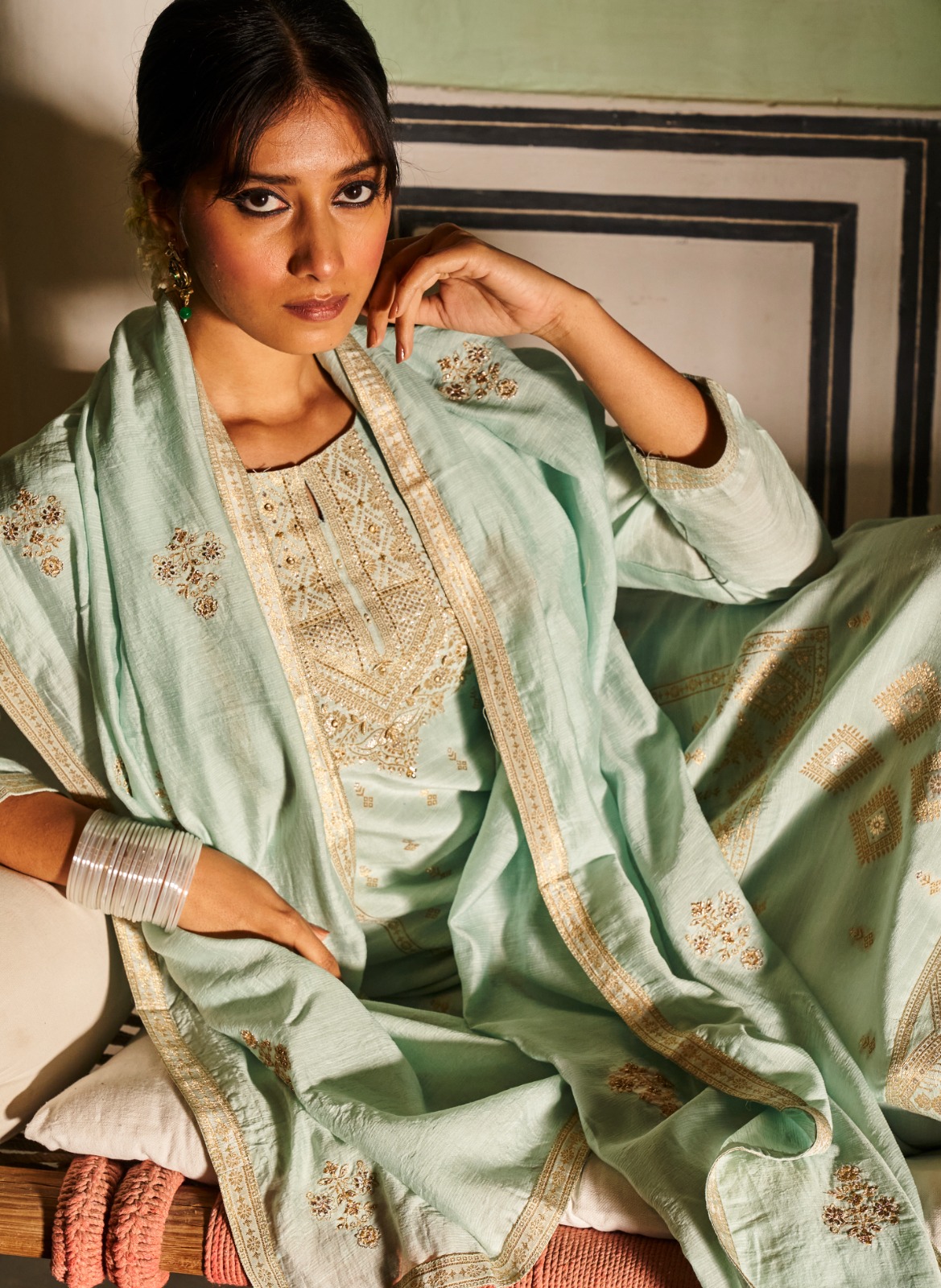 four buttons aarzoo linen attrective look top bottom with dupatta catalog
