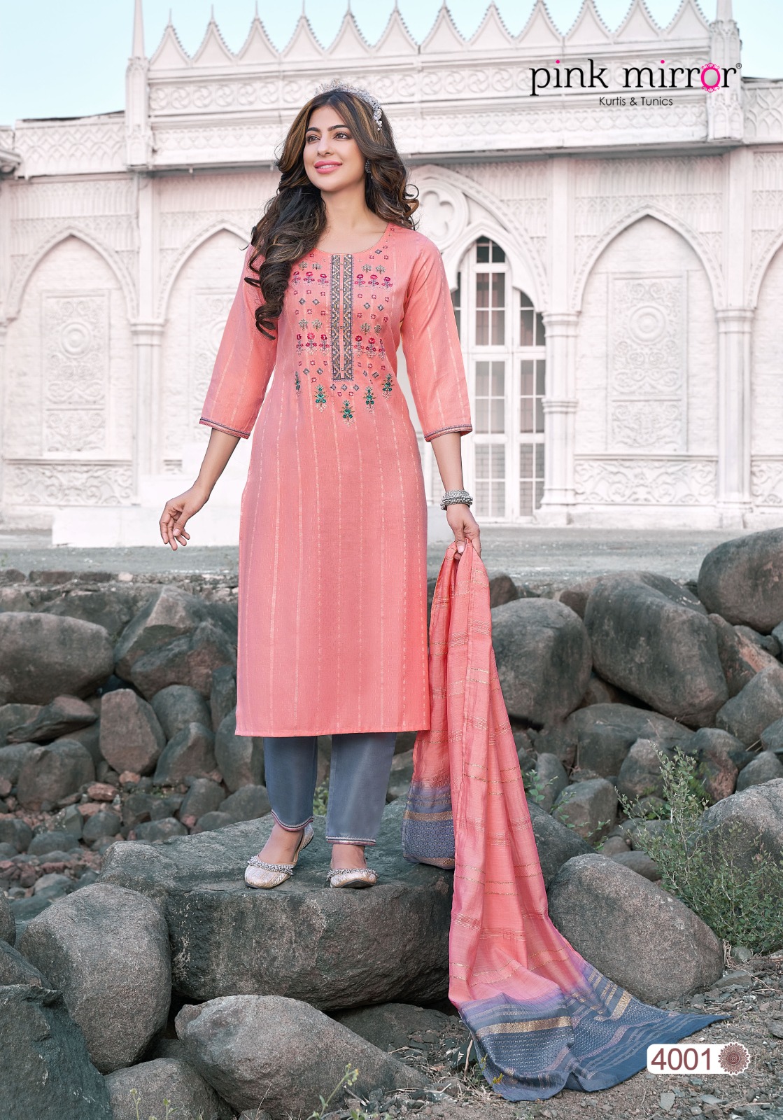 pink mirror moment viscose attractive look top pant with dupatta catalog