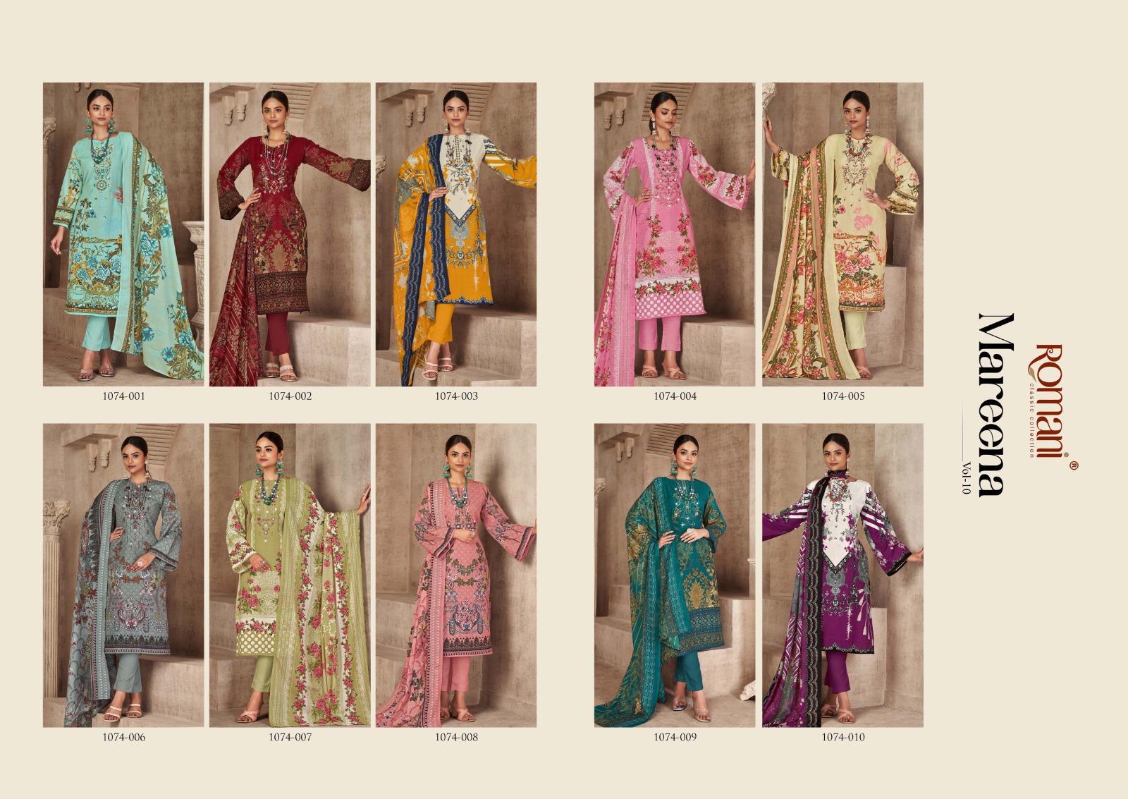 romani mareena vol 10 cotton regal look salwar suit catalog